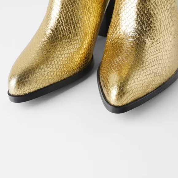 NWT Zara Gold Animal Print Metallic Heeled Boot - Picture 2 of 4